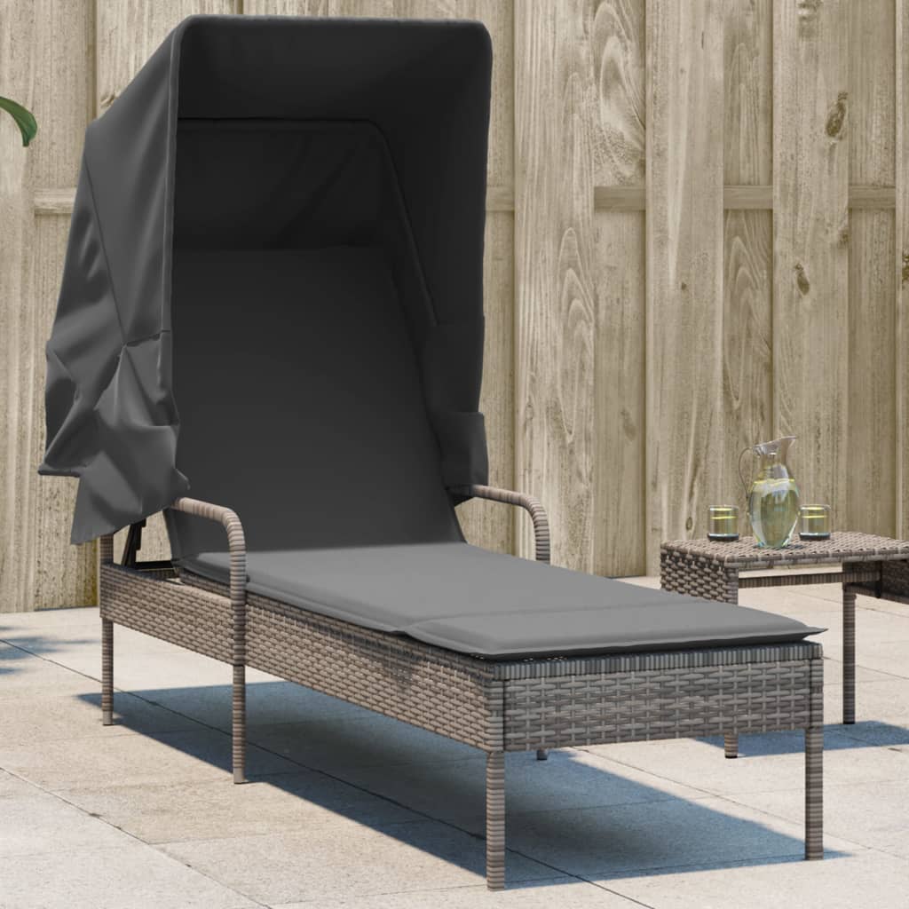 vidaXL Ligbed met luifel poly rattan zwart