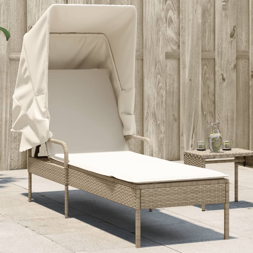 vidaXL Ligbed met luifel poly rattan zwart