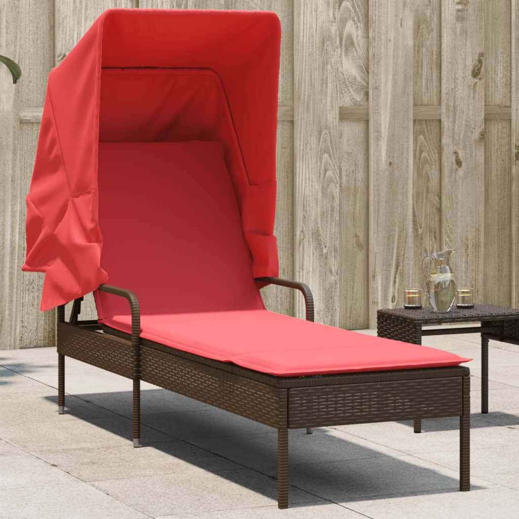 vidaXL Ligstoel met luifel bruin poly rattan