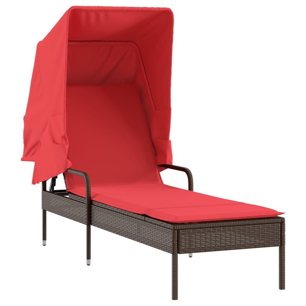 vidaXL Ligstoel met luifel bruin poly rattan