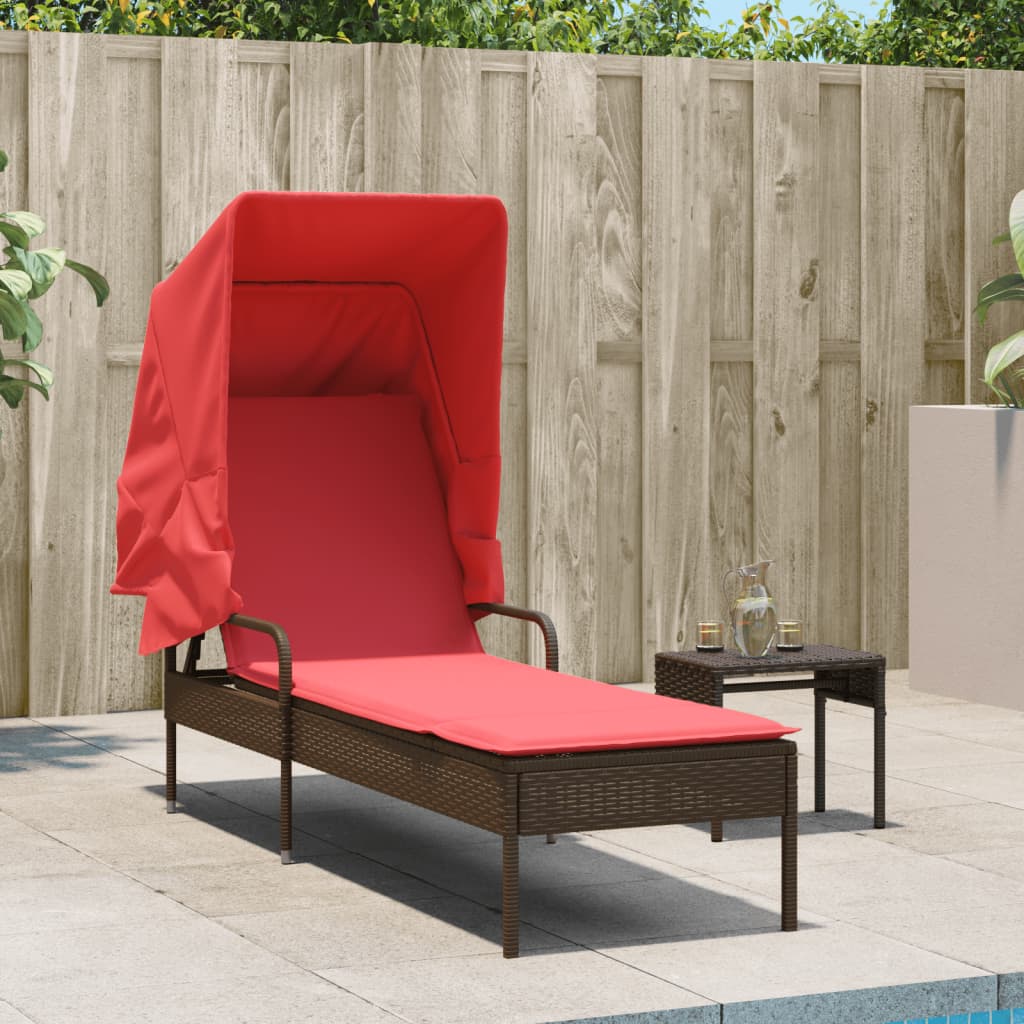 vidaXL Ligstoel met luifel bruin poly rattan