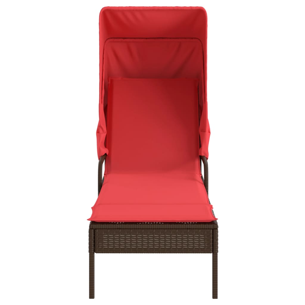 vidaXL Ligstoel met luifel bruin poly rattan