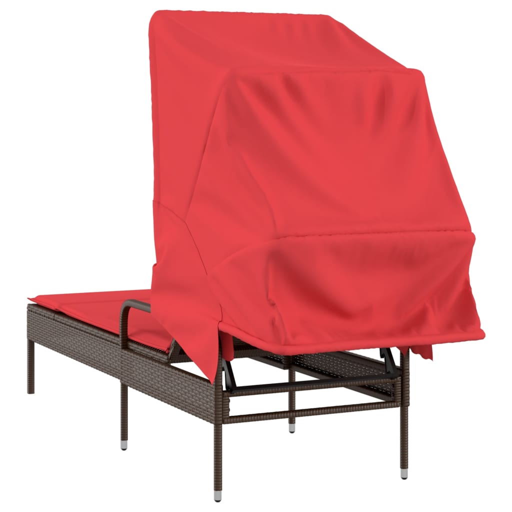 vidaXL Ligstoel met luifel bruin poly rattan