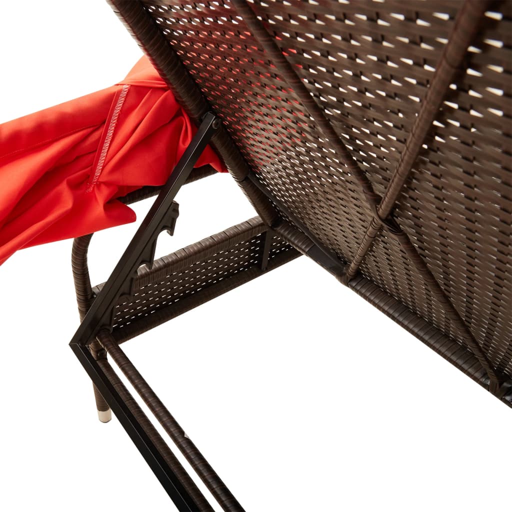vidaXL Ligstoel met luifel bruin poly rattan