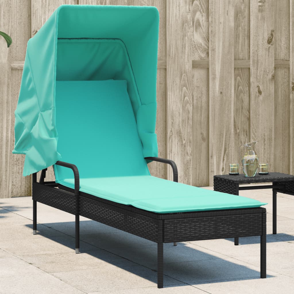 vidaXL Ligstoel met luifel bruin poly rattan