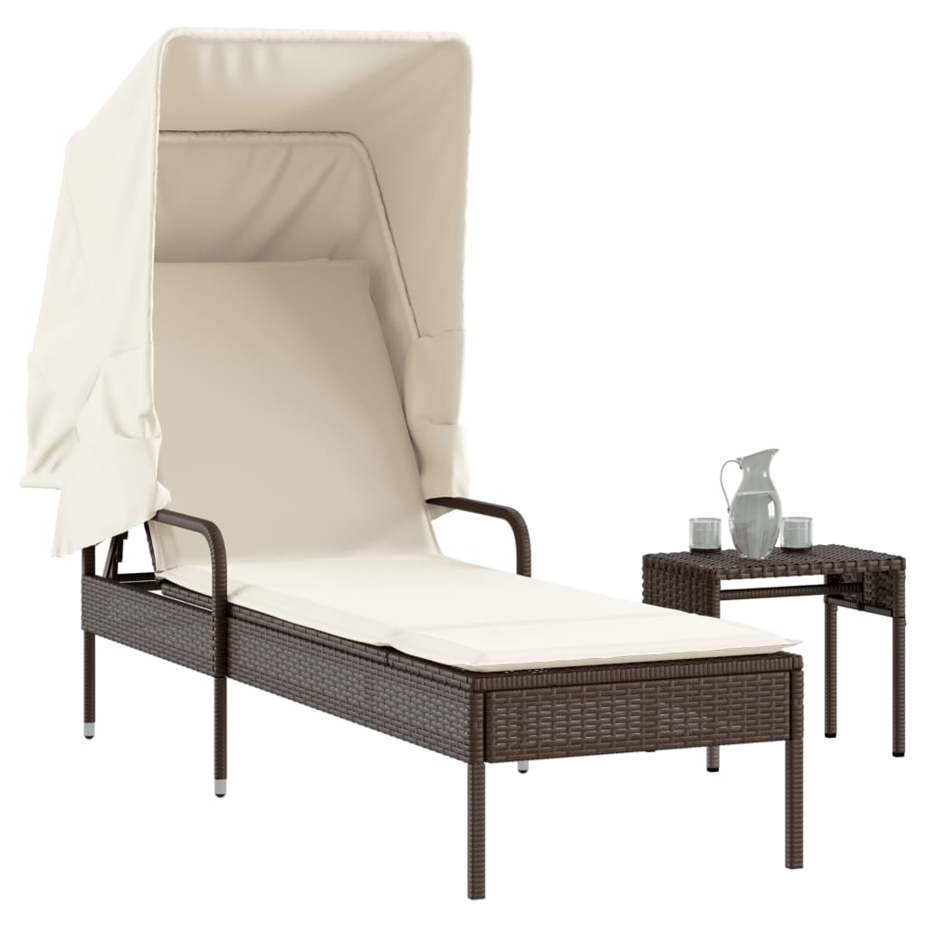 vidaXL Ligbed met luifel poly rattan zwart