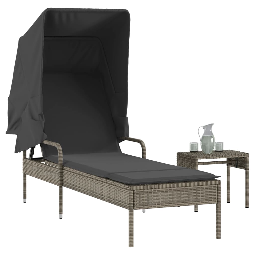 vidaXL Ligbed met luifel poly rattan zwart
