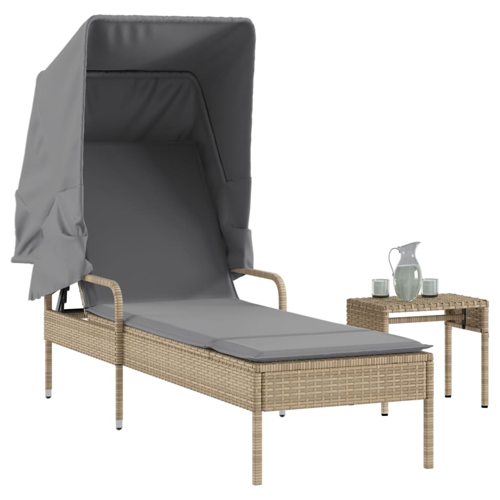 vidaXL Ligbed met luifel poly rattan zwart