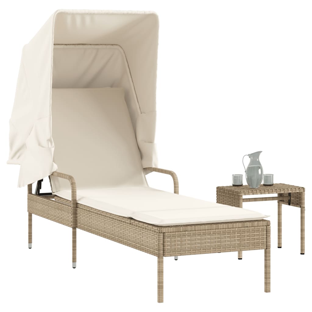 vidaXL Ligbed met luifel poly rattan zwart