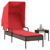 vidaXL Ligstoel met luifel bruin poly rattan