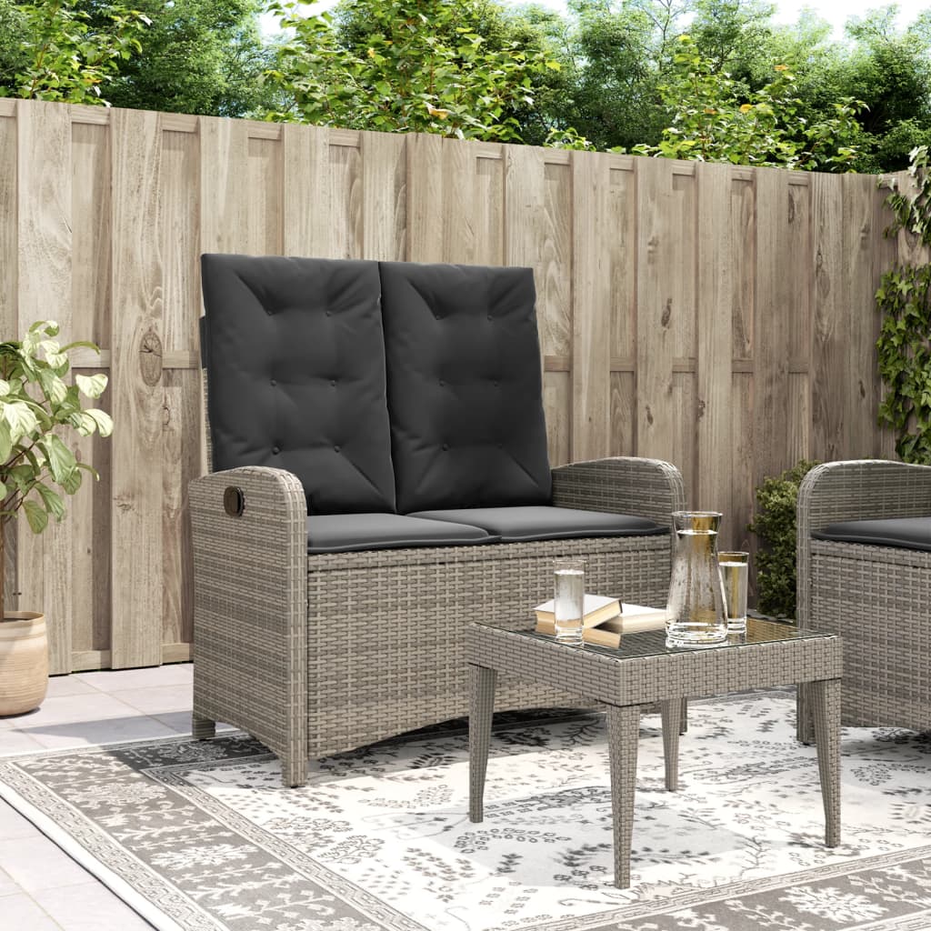 vidaXL Adjustable Garden Sofa with Cushions Poly Rattan Black