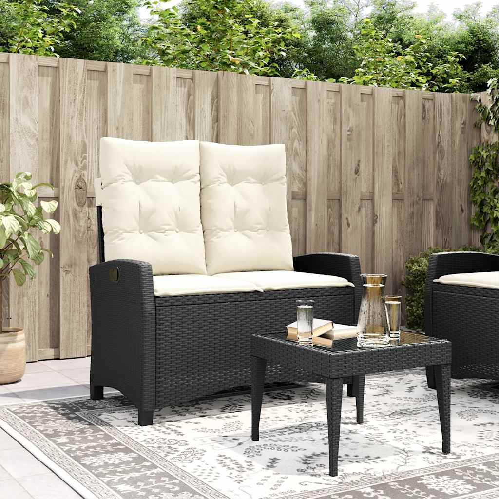 vidaXL Adjustable Garden Sofa with Cushions Poly Rattan Black