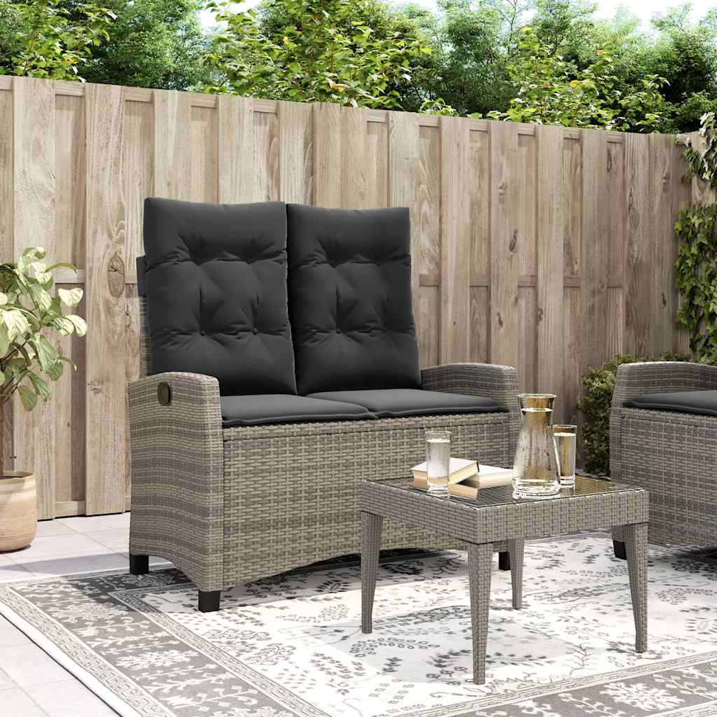 vidaXL Adjustable Garden Sofa with Cushions Poly Rattan Black