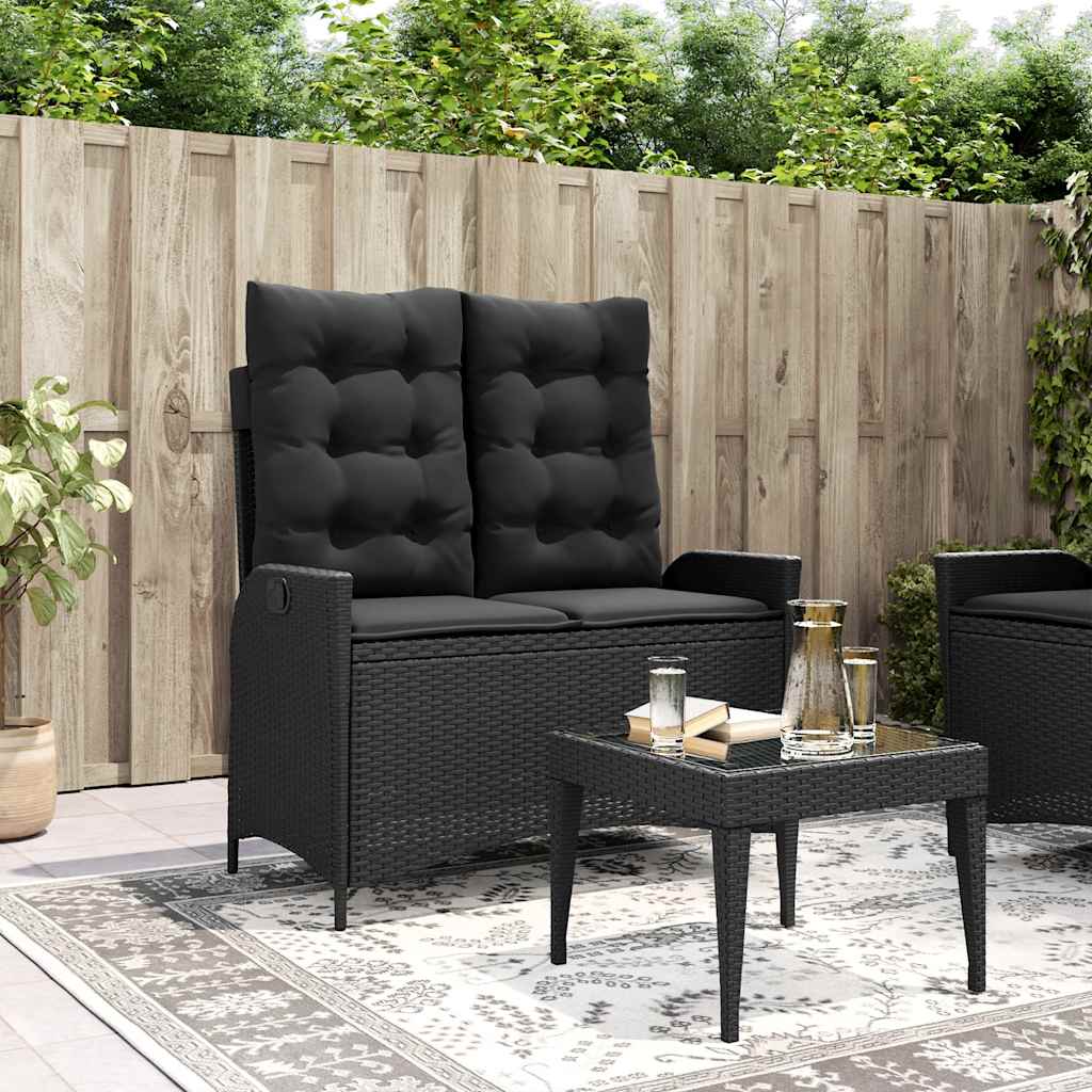 vidaXL Adjustable Garden Sofa with Cushions Poly Rattan Black