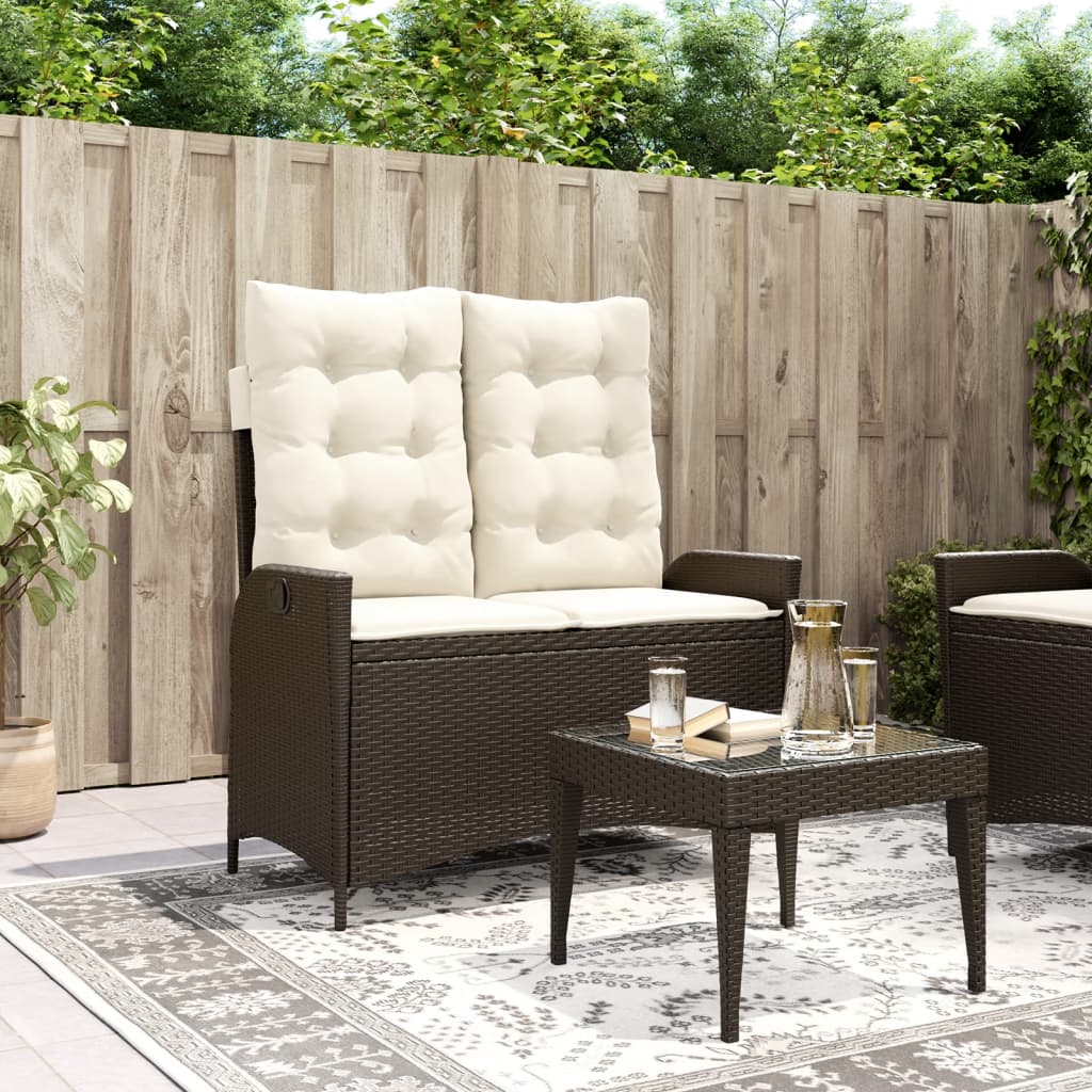 vidaXL Adjustable Garden Sofa with Cushions Poly Rattan Black
