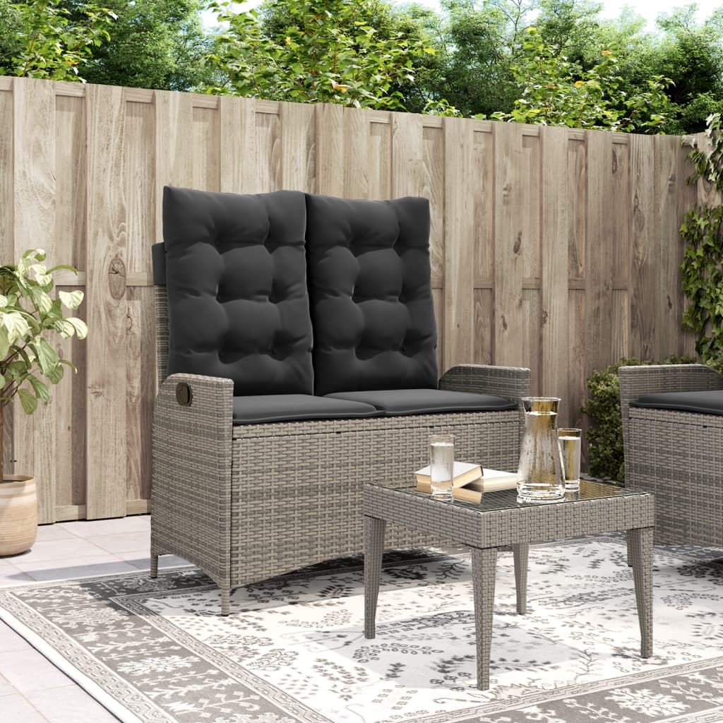 vidaXL Adjustable Garden Sofa with Cushions Poly Rattan Black
