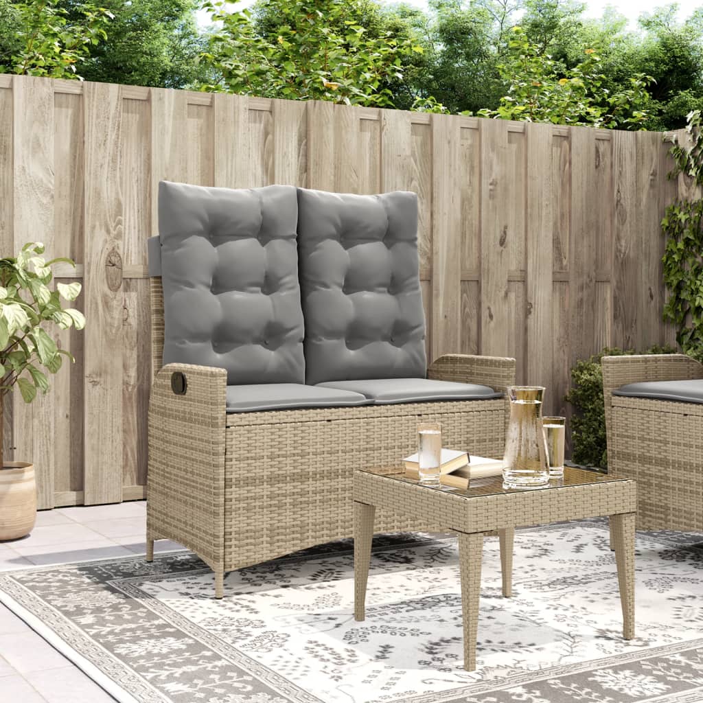 vidaXL Adjustable Garden Sofa with Cushions Poly Rattan Black
