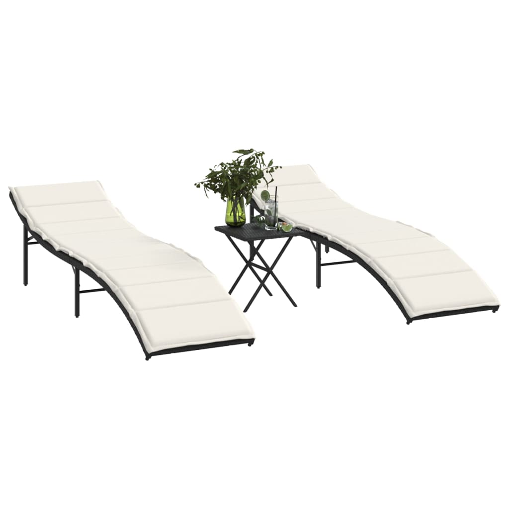 vidaXL Ligbed met kussen 55x199x50 cm poly rattan zwart