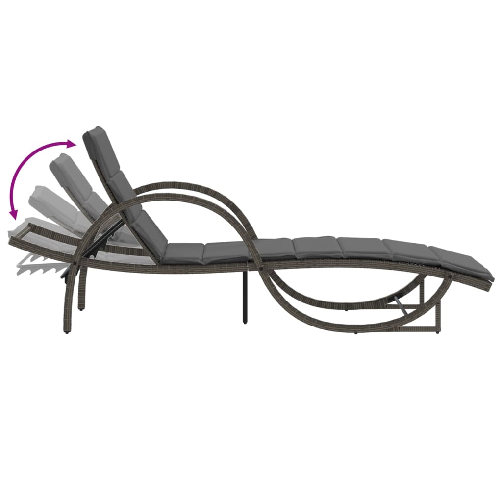 vidaXL Sun Lounger with Cushion 60x199x42 cm Poly Rattan Black