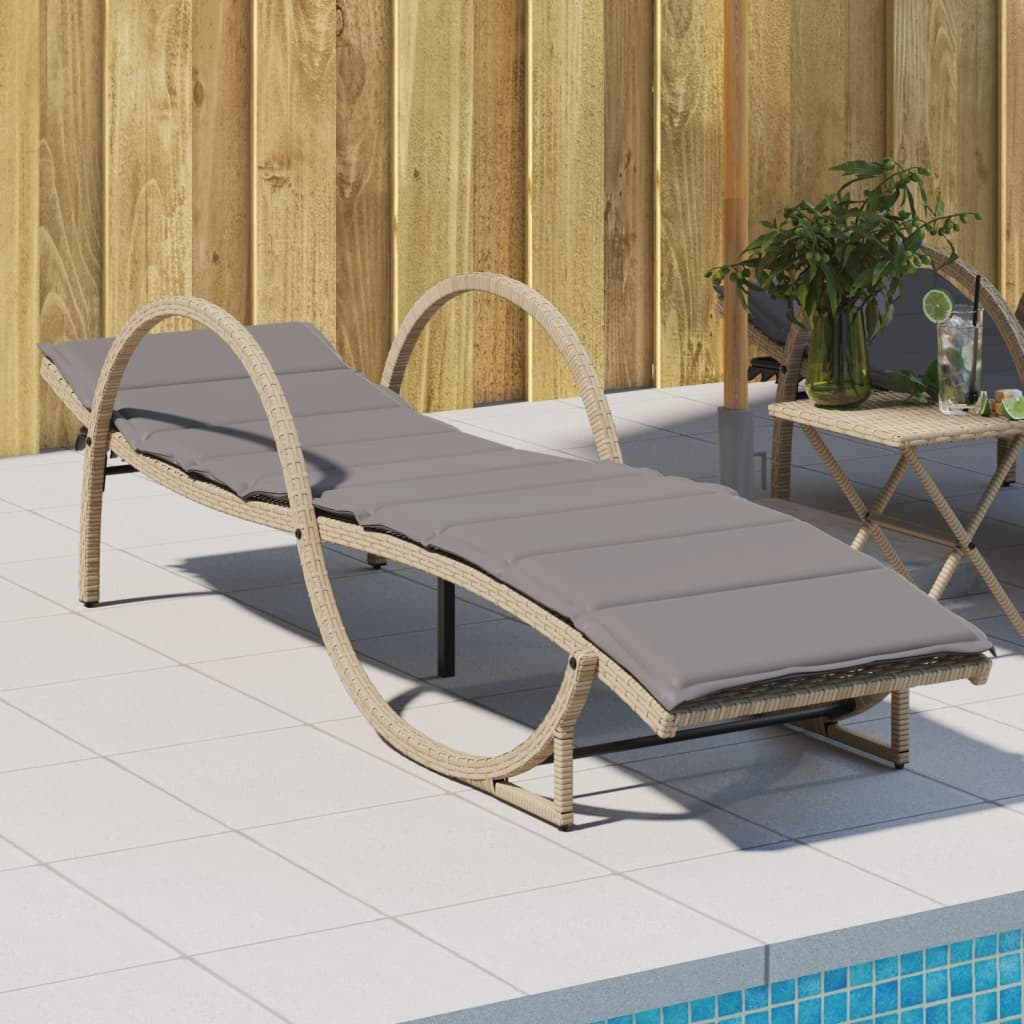 vidaXL Sun Lounger with Cushion 60x199x42 cm Poly Rattan Black