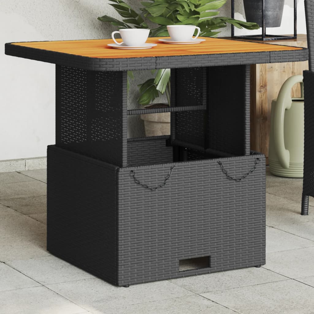 vidaXL Tuintafel 80x80x71 cm poly rattan en acaciahout zwart