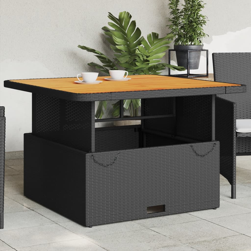 vidaXL Tuintafel 80x80x71 cm poly rattan en acaciahout zwart
