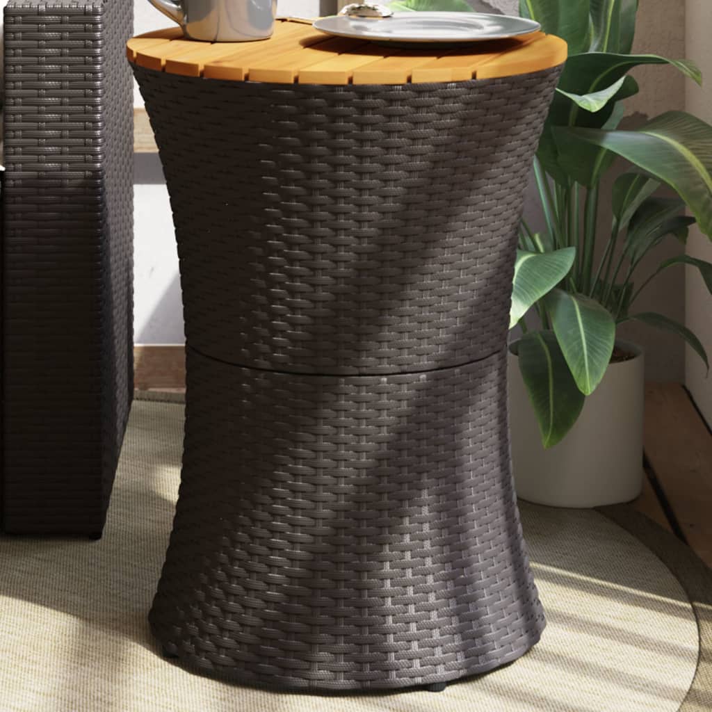 vidaXL Tuinbijzettafel trommelvormig poly rattan en massief hout zwart