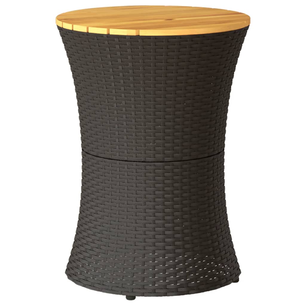 vidaXL Tuinbijzettafel trommelvormig poly rattan en massief hout zwart