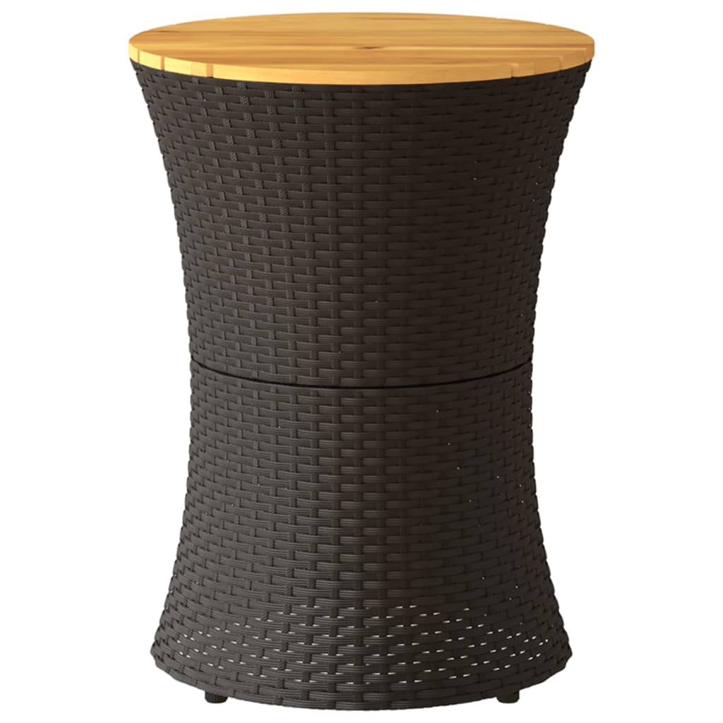 vidaXL Tuinbijzettafel trommelvormig poly rattan en massief hout zwart