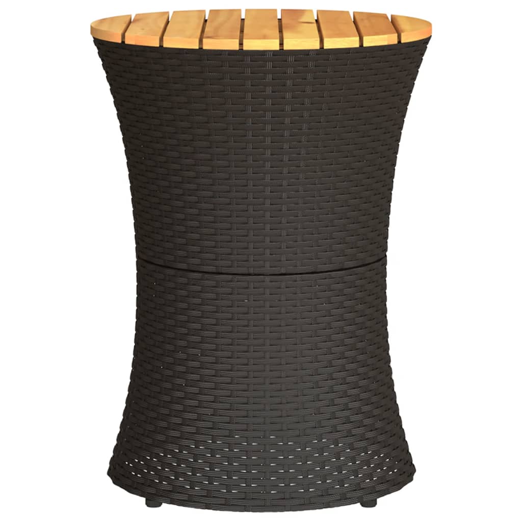 vidaXL Tuinbijzettafel trommelvormig poly rattan en massief hout zwart