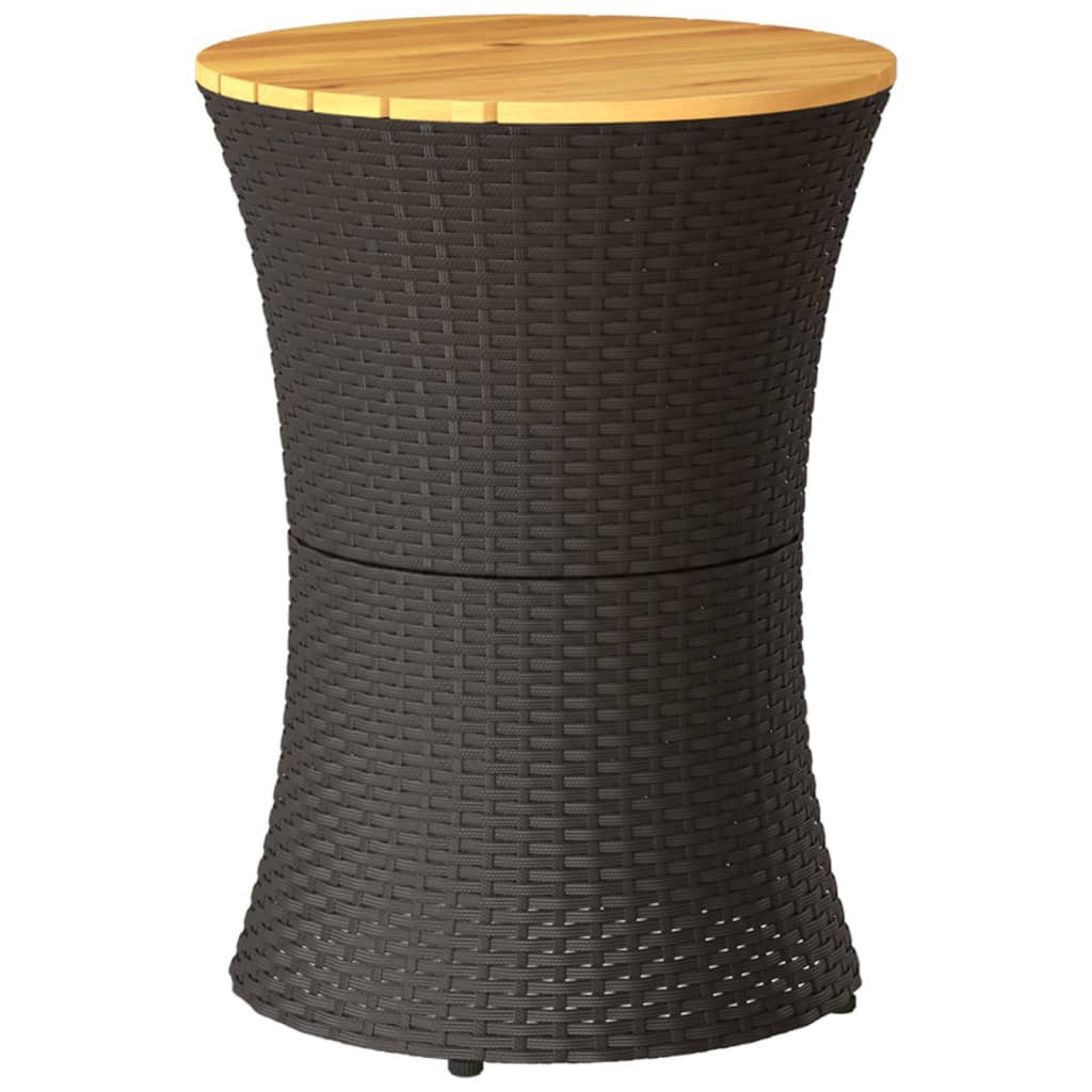 vidaXL Tuinbijzettafel trommelvormig poly rattan en massief hout zwart