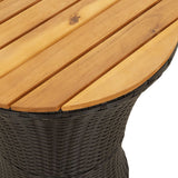 vidaXL Tuinbijzettafel trommelvormig poly rattan en massief hout zwart