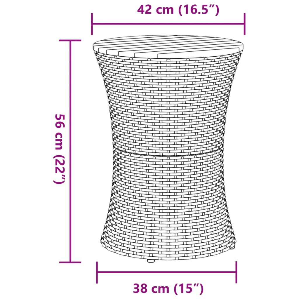vidaXL Tuinbijzettafel trommelvormig poly rattan en massief hout zwart