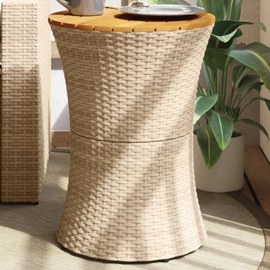 vidaXL Tuinbijzettafel trommelvormig poly rattan en massief hout zwart
