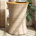vidaXL Tuinbijzettafel trommelvormig poly rattan en massief hout zwart