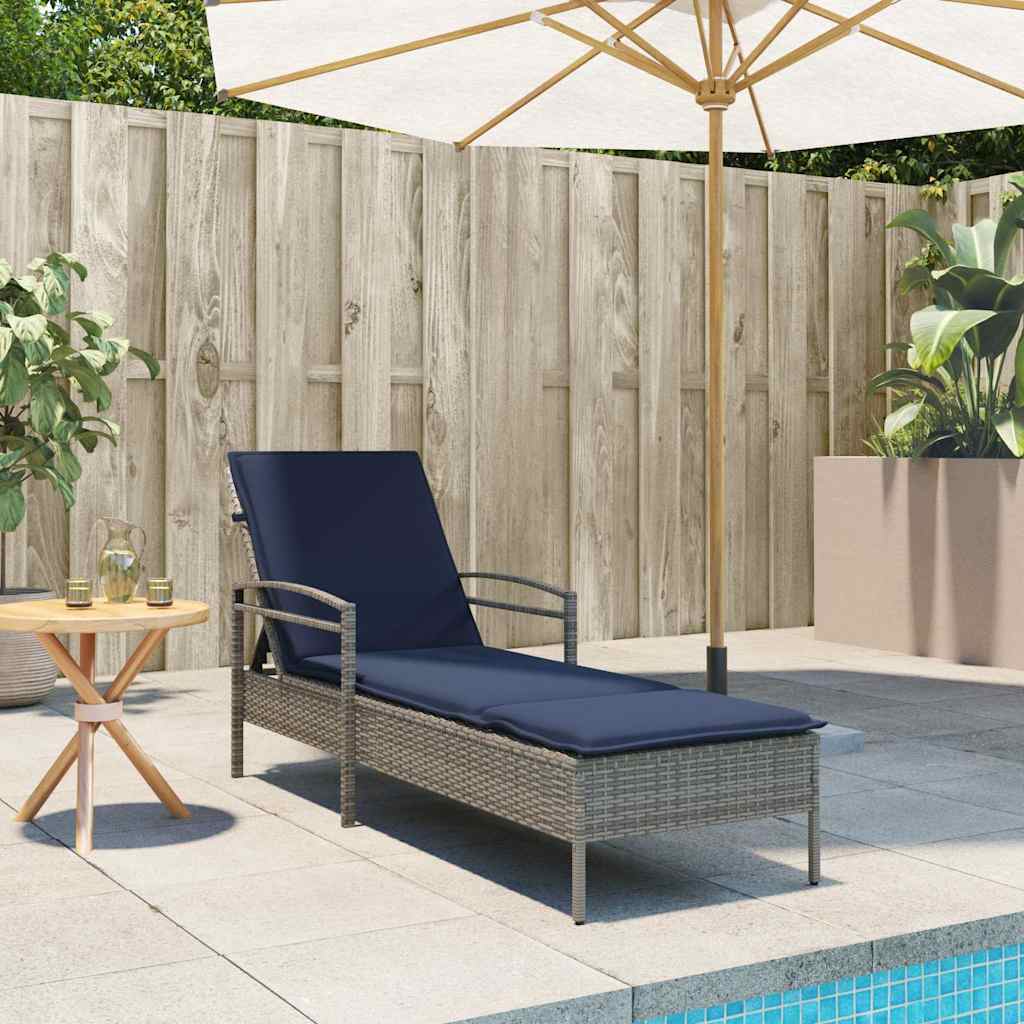 vidaXL Ligbed met kussen grijs 63x200x81 cm poly rattan (alleen VS)