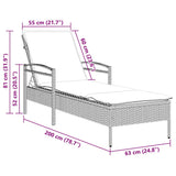 vidaXL Ligbed met kussen grijs 63x200x81 cm poly rattan (alleen VS)