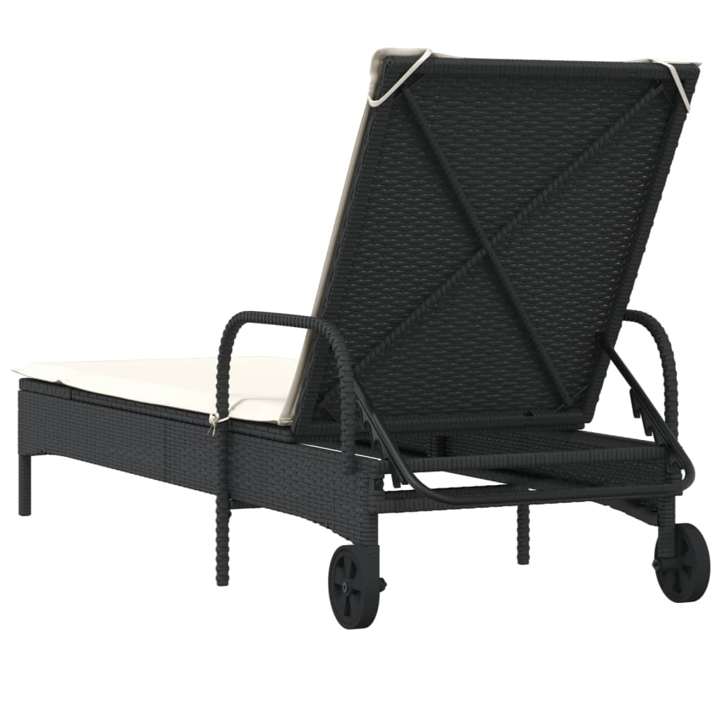 vidaXL Ligbed met wielen en kussen poly rattan zwart