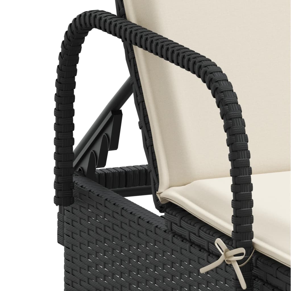 vidaXL Ligbed met wielen en kussen poly rattan zwart