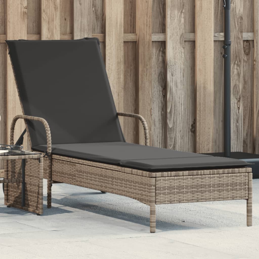 vidaXL Ligbed met wielen en kussen poly rattan zwart
