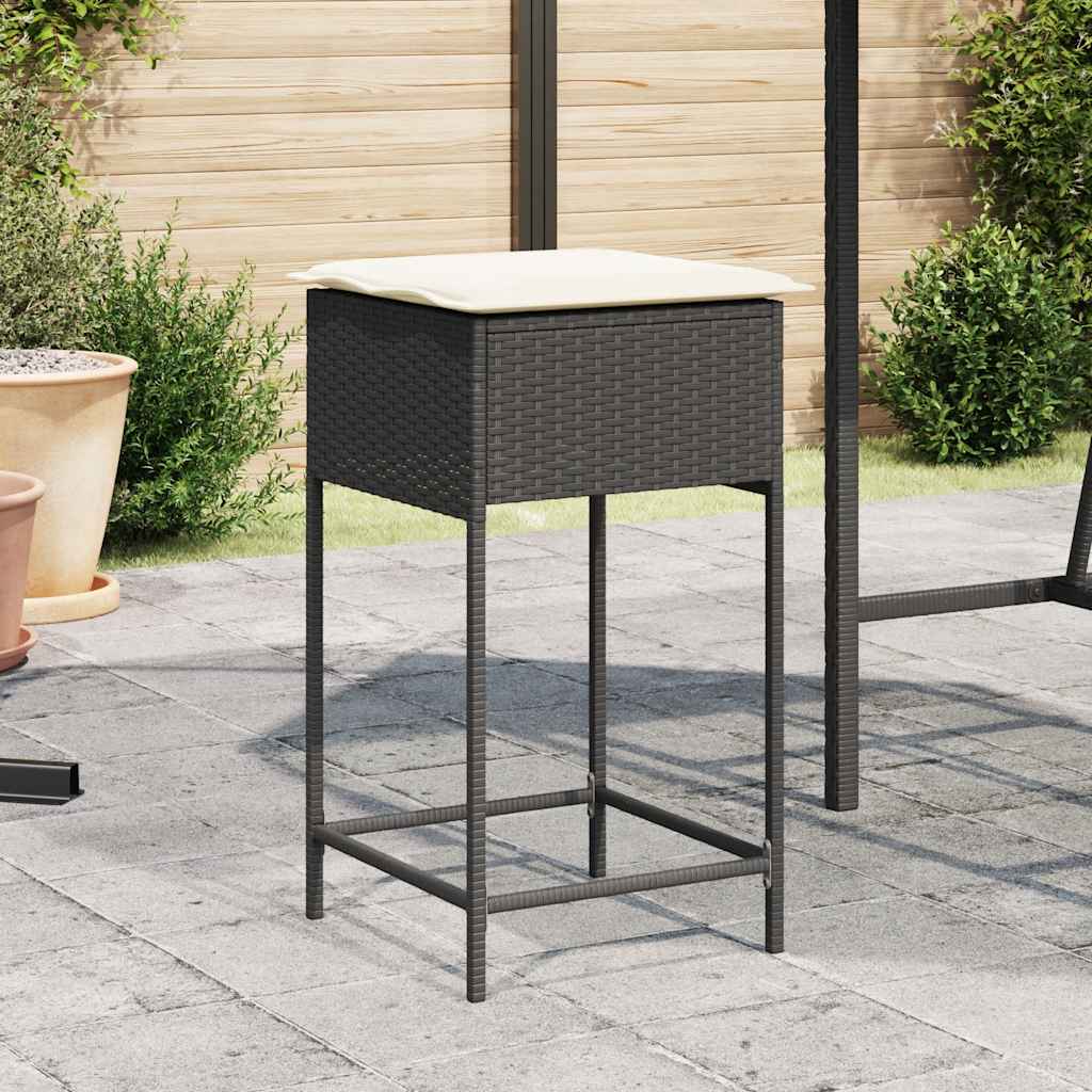 vidaXL Tuinbarkrukken met kussens 2 st poly rattan zwart