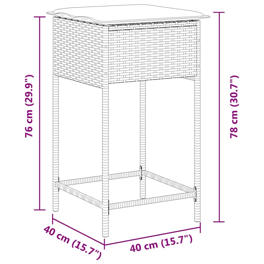 vidaXL Tuinbarkrukken met kussens 2 st poly rattan zwart