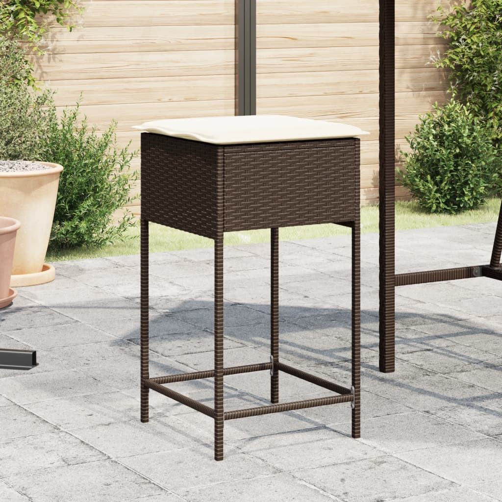 vidaXL Tuinbarkrukken met kussens 2 st poly rattan zwart