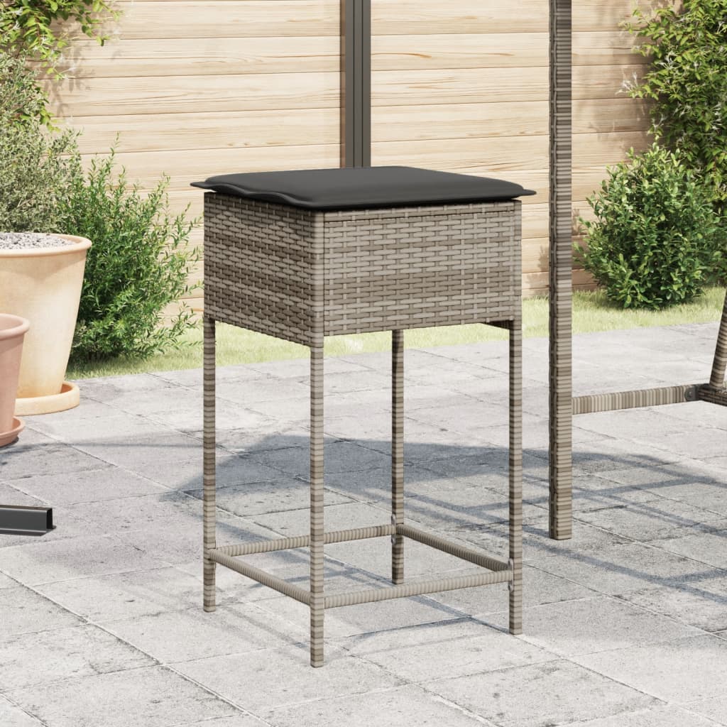 vidaXL Tuinbarkrukken met kussens 2 st poly rattan zwart