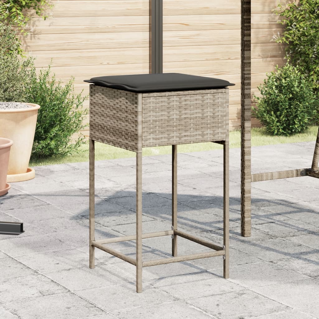 vidaXL Tuinbarkrukken met kussens 2 st poly rattan zwart