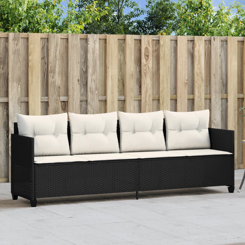 vidaXL Sun Lounger with Cushions Poly Rattan Black