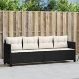 vidaXL Sun Lounger with Cushions Poly Rattan Black