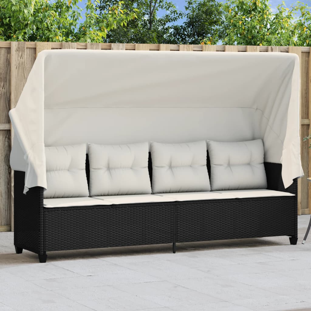 vidaXL Sun Lounger with Cushions Poly Rattan Black