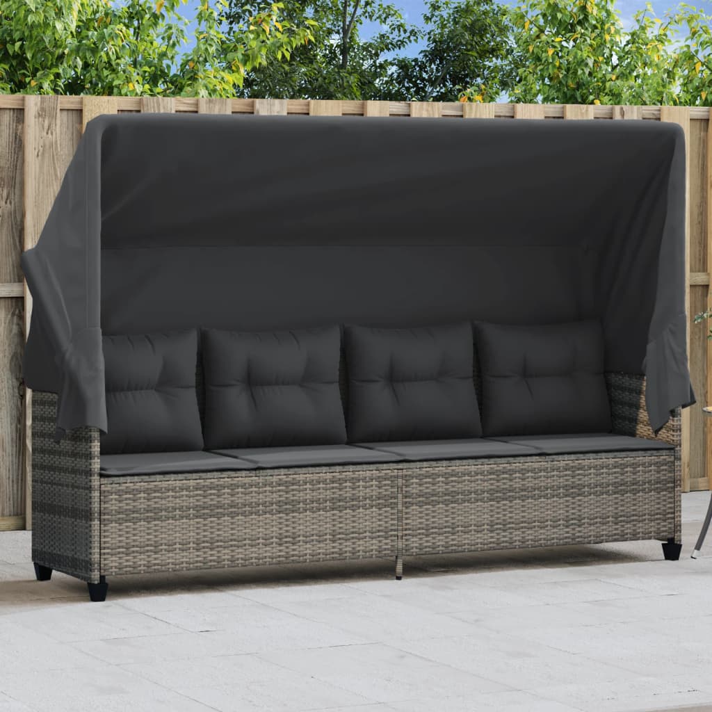 vidaXL Sun Lounger with Cushions Poly Rattan Black