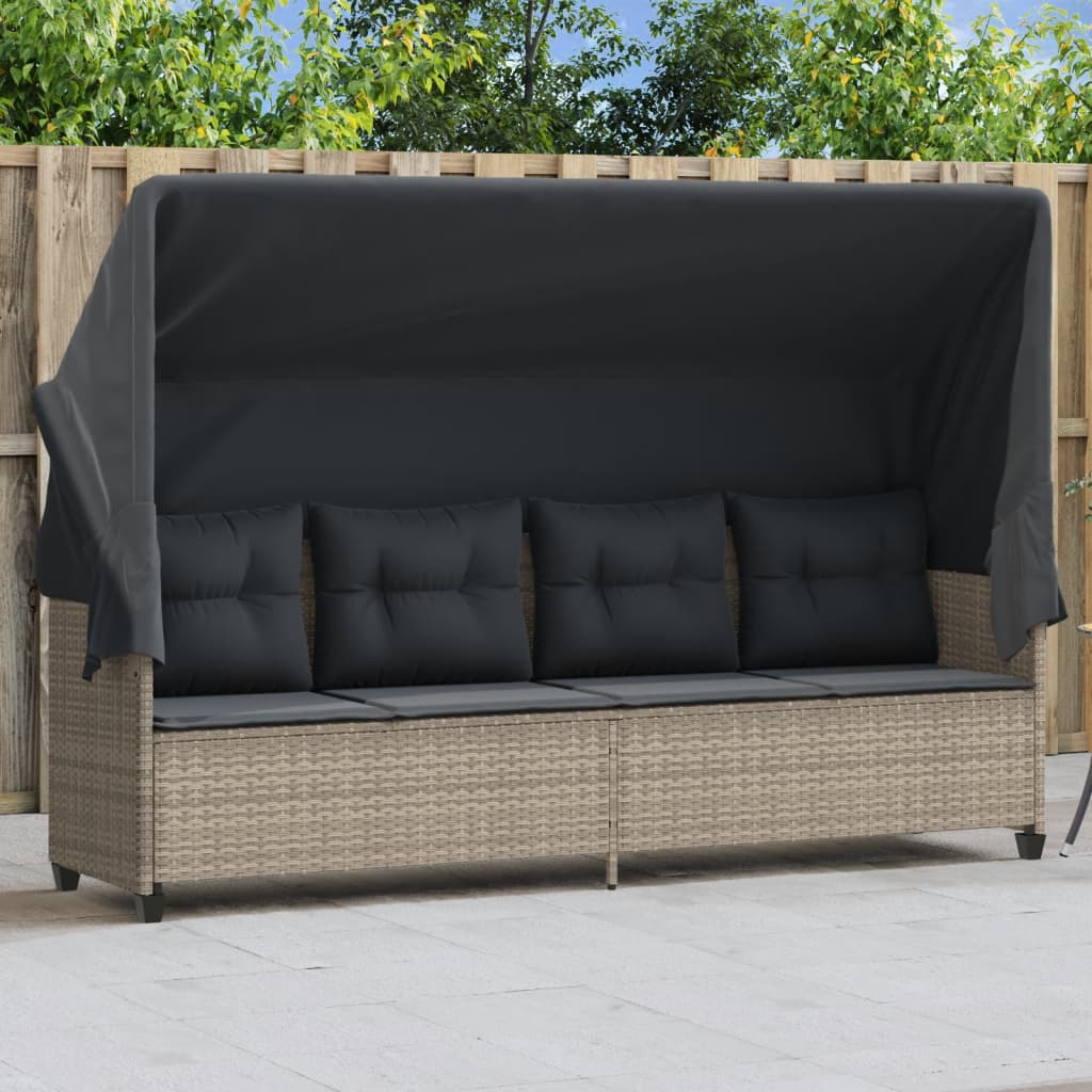 vidaXL Sun Lounger with Cushions Poly Rattan Black